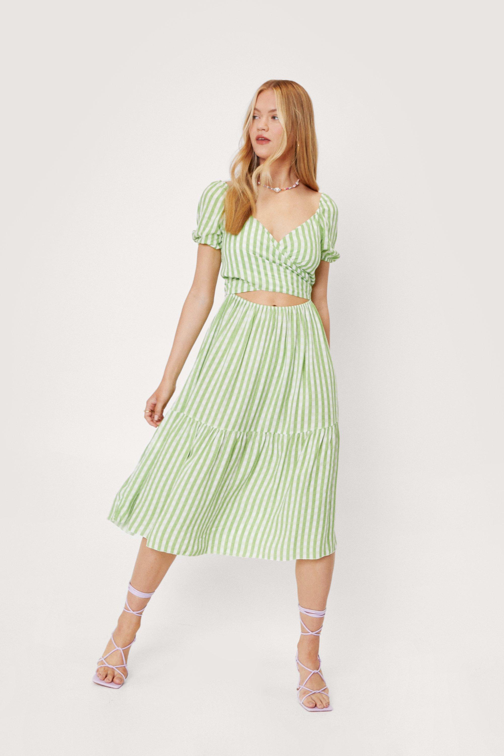 Gingham Print Cut Out Tie Front Midi ...